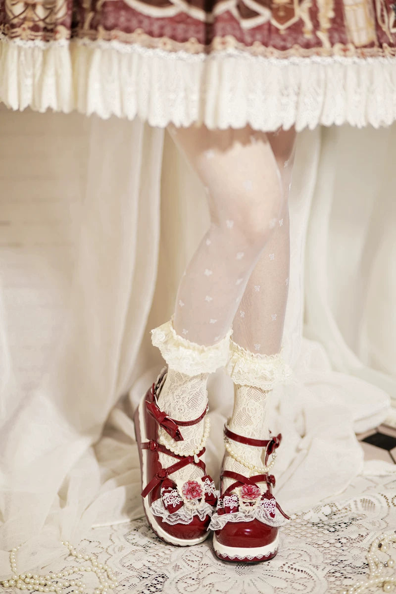 Pearl Floral Reverie - Sweet Lolita Shoes, Detachable Pearl Chain and Floral Accent 45531:852242