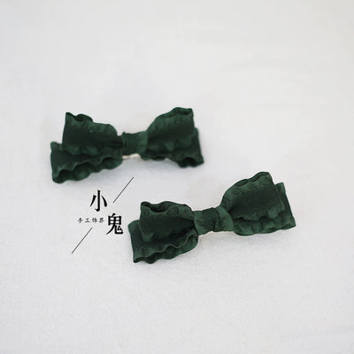 (BFM)Xiaogui~Cute Lolita Headwear Ponytail Hairclips Daily Lolita Accessories a pair of dark green hairclips  