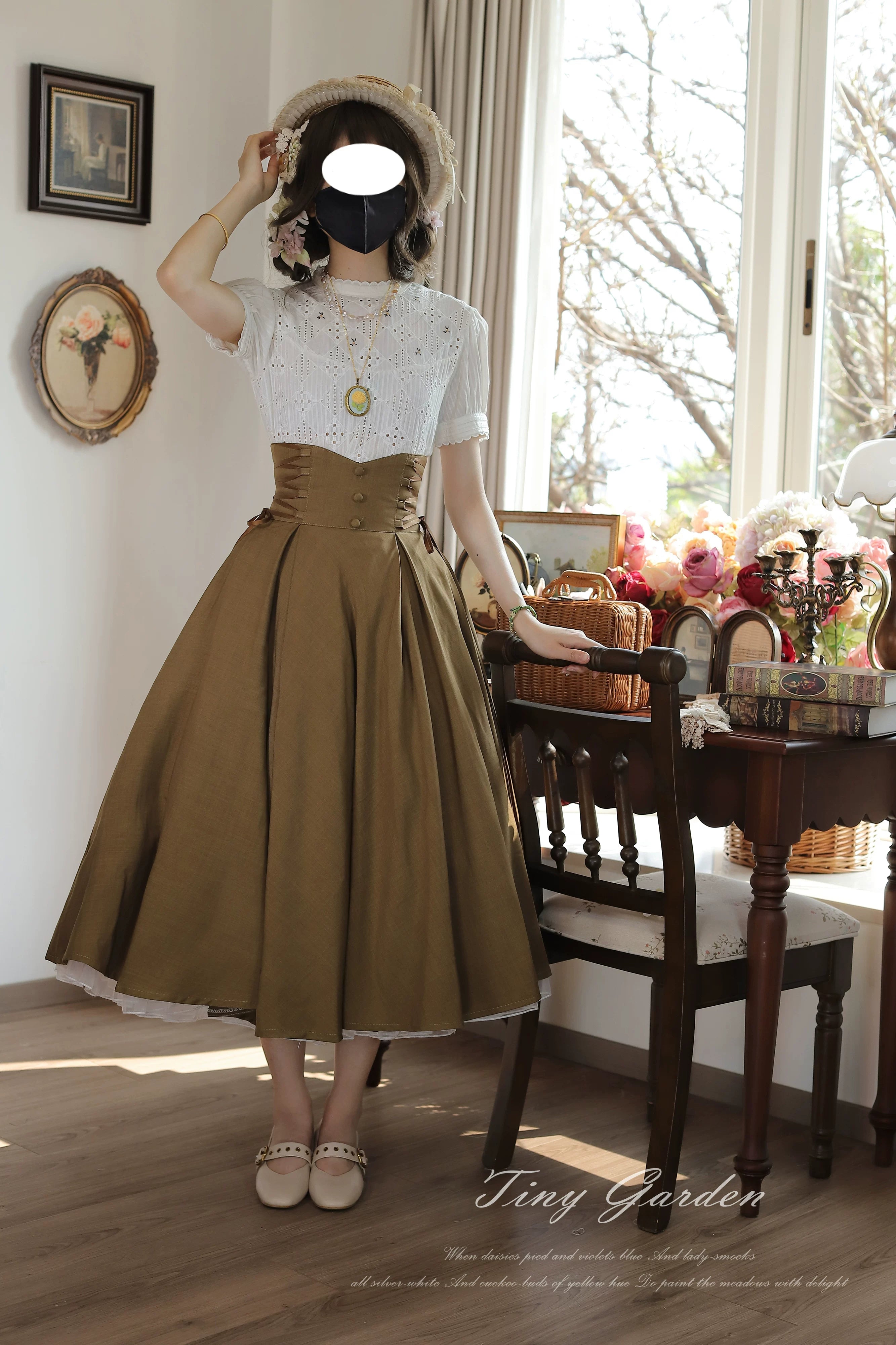 Morning Mist and Letter - Classic Lolita A-Line Skirt, High-Waist Fit