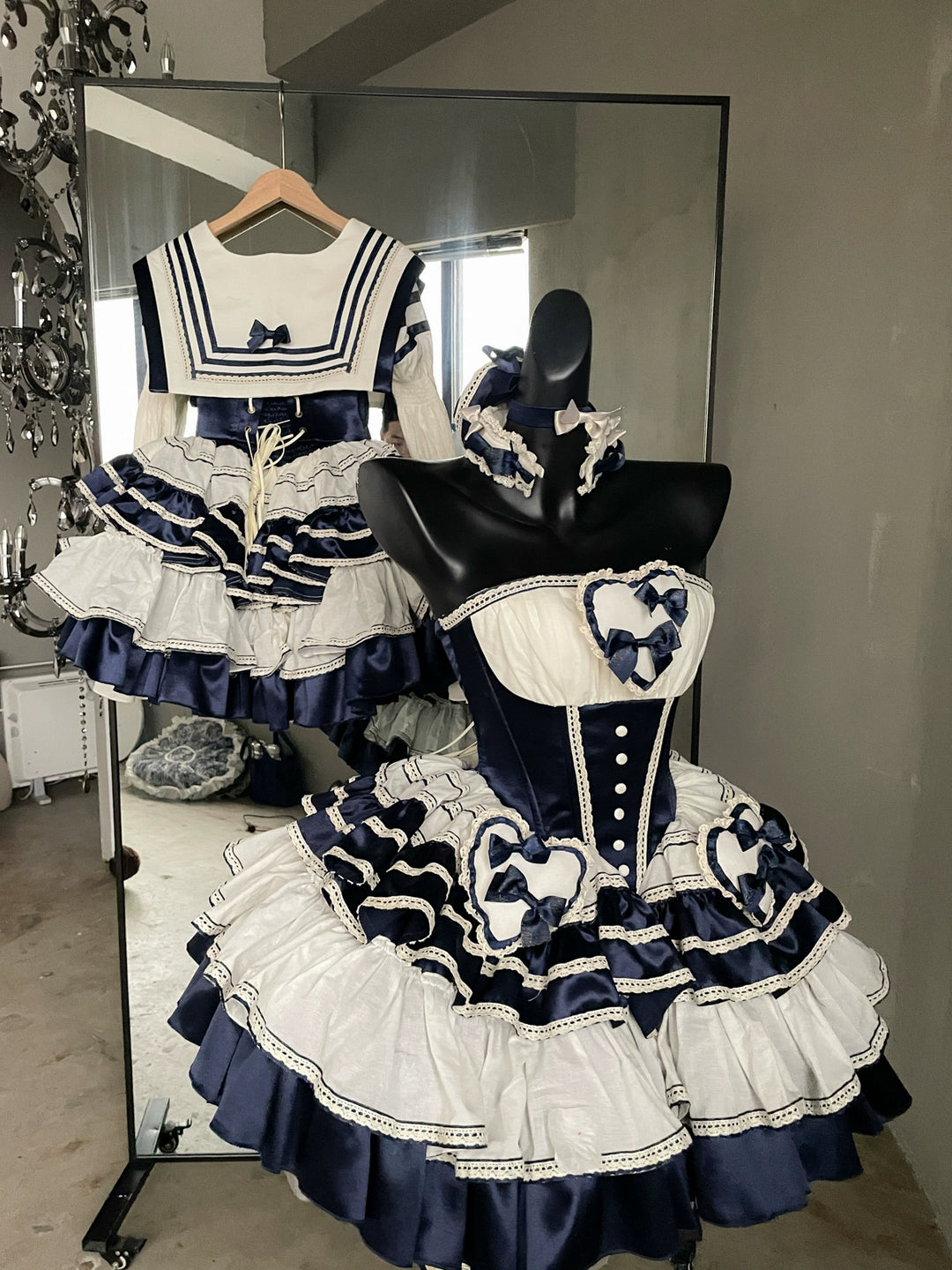 POSHEPOSE~Girl's Shore~High-End Sailor Lolita Dress Set   