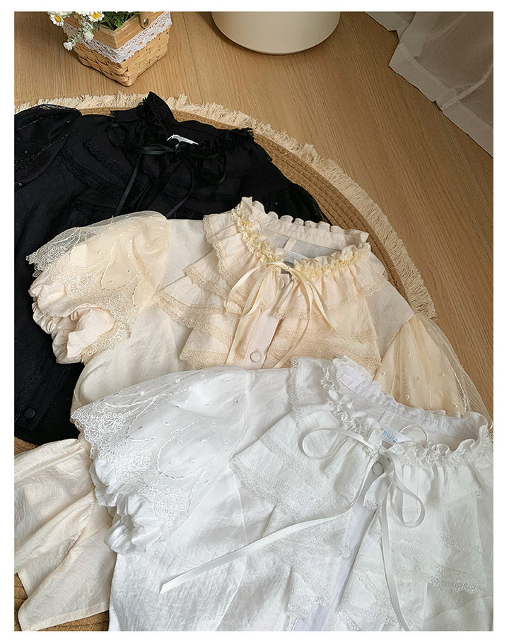 With PUJI~Anna~Classic Lolita Shirt with Lace Embroidery and Princess Sleeves