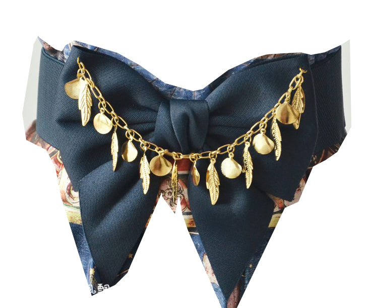 (Buyforme)Cotton Candy~Pearl Beaded Chain Cotton Lolita Bow Waistband   