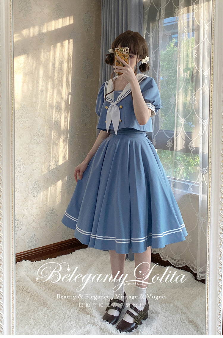 (Buyforme)Beleganty~Vintage Sailor Style Skirt Set Sea and Wind   