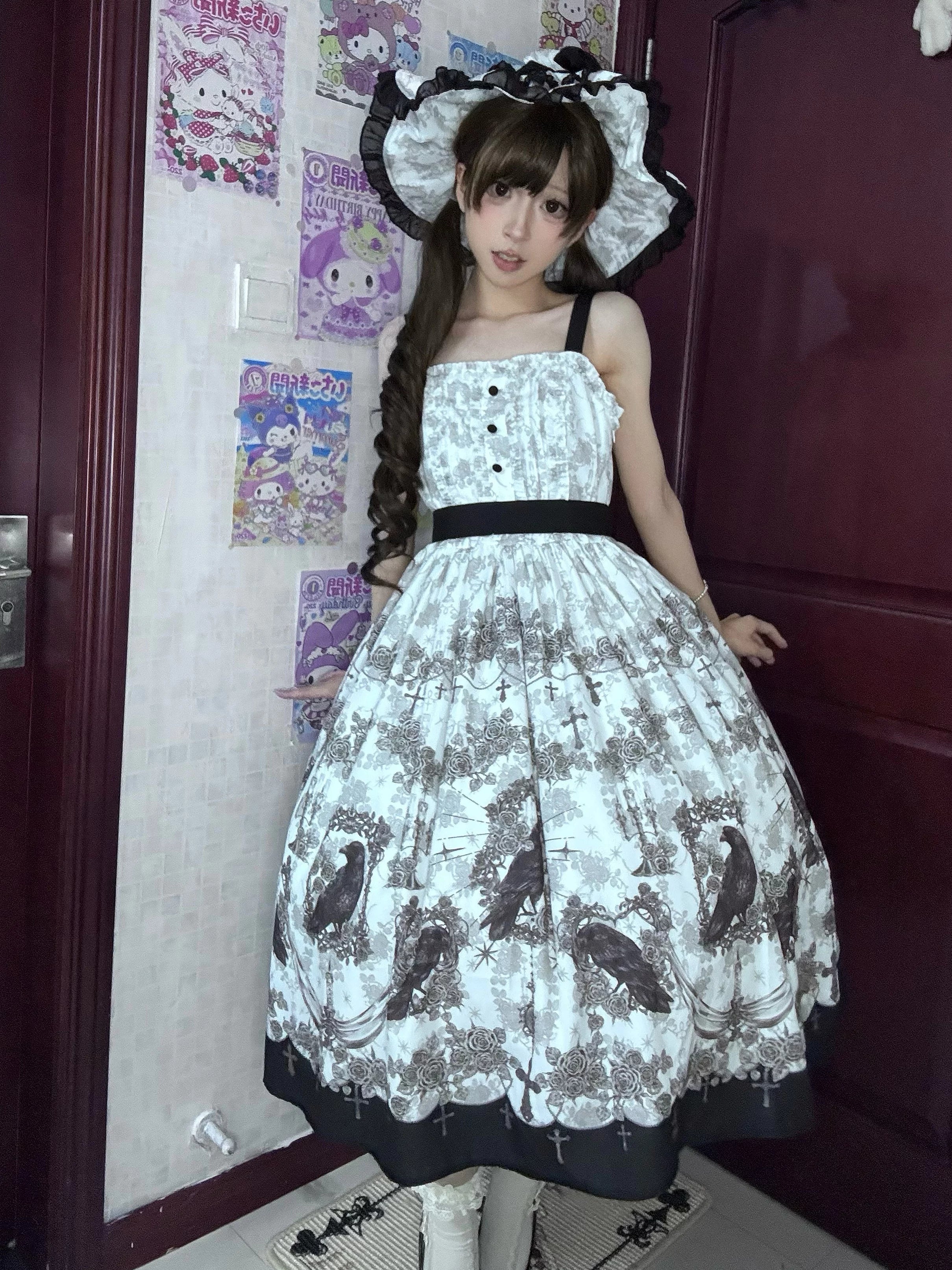 Mystic Crow - Gothic Lolita Crow Printed JSK Dress with Adjustable Straps