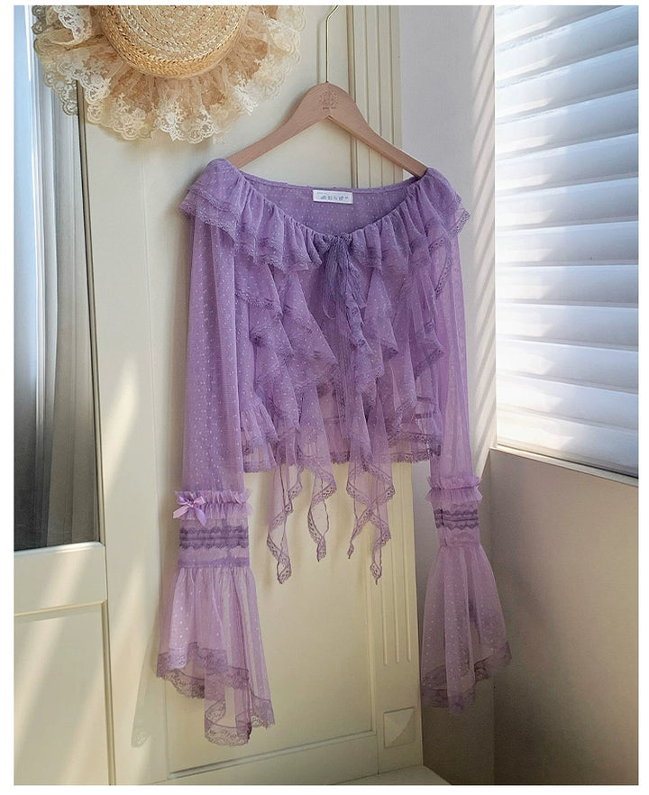 With PUJI~Letters and Poetry~Summer Classic Lolita Tulle Lace Bolero with Multi-Color Purple S