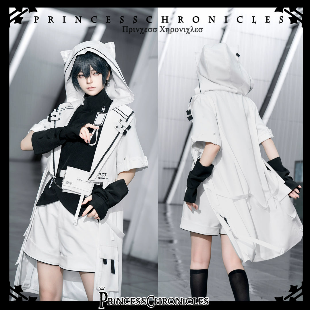 Princess Chronicles~White Cat~Cool Ouji Lolita Pants Suit With Cat Ear Coat   