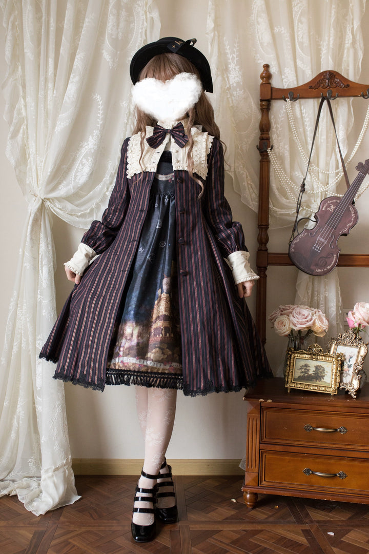 Strawberry Witch~Daily Lolita Coat Sherlock Style Lolita Coat Striped OP 34536:473202