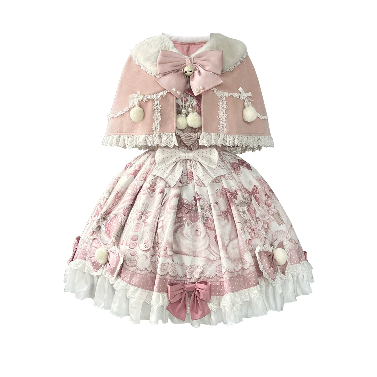 Matutu - Dessert Catlets - Sweet Lolita JSK, Strawberry And Cat Prints