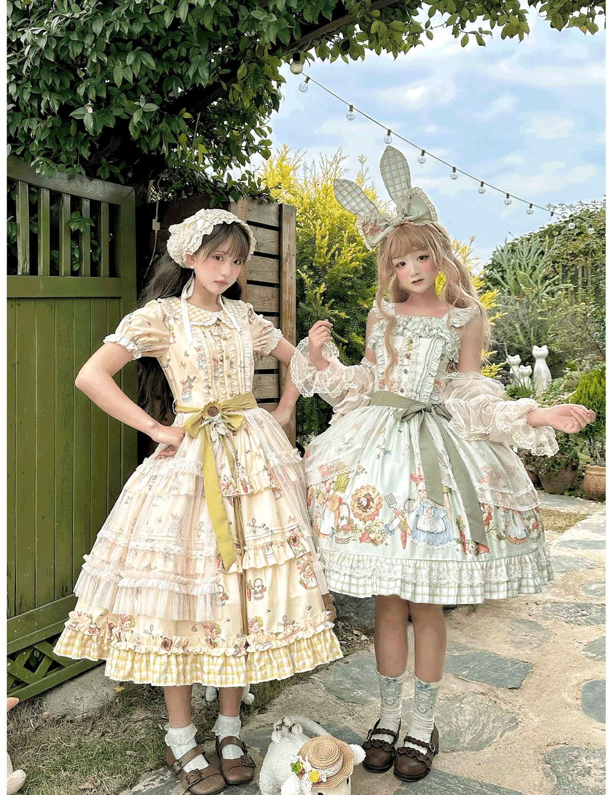 Country Lolita Peter Pan Collar OP, Bunny Print JSK
