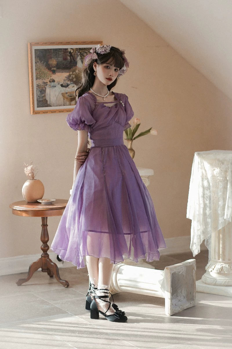 Cyan~Love Wormwood~Elegant Lolita Dress Multicolors backless and waistless L purple-gray
