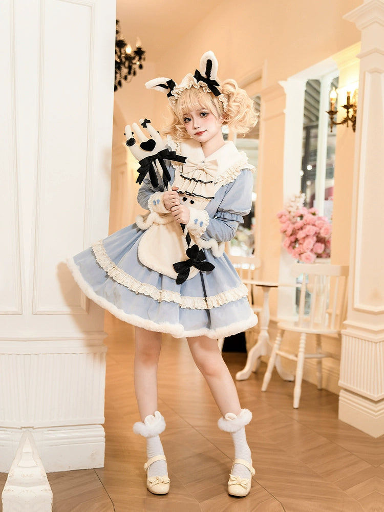 With PUJI~Rabbit&Alice~Sweet Twin Lolita OP Dress Doll Apron Dress Set