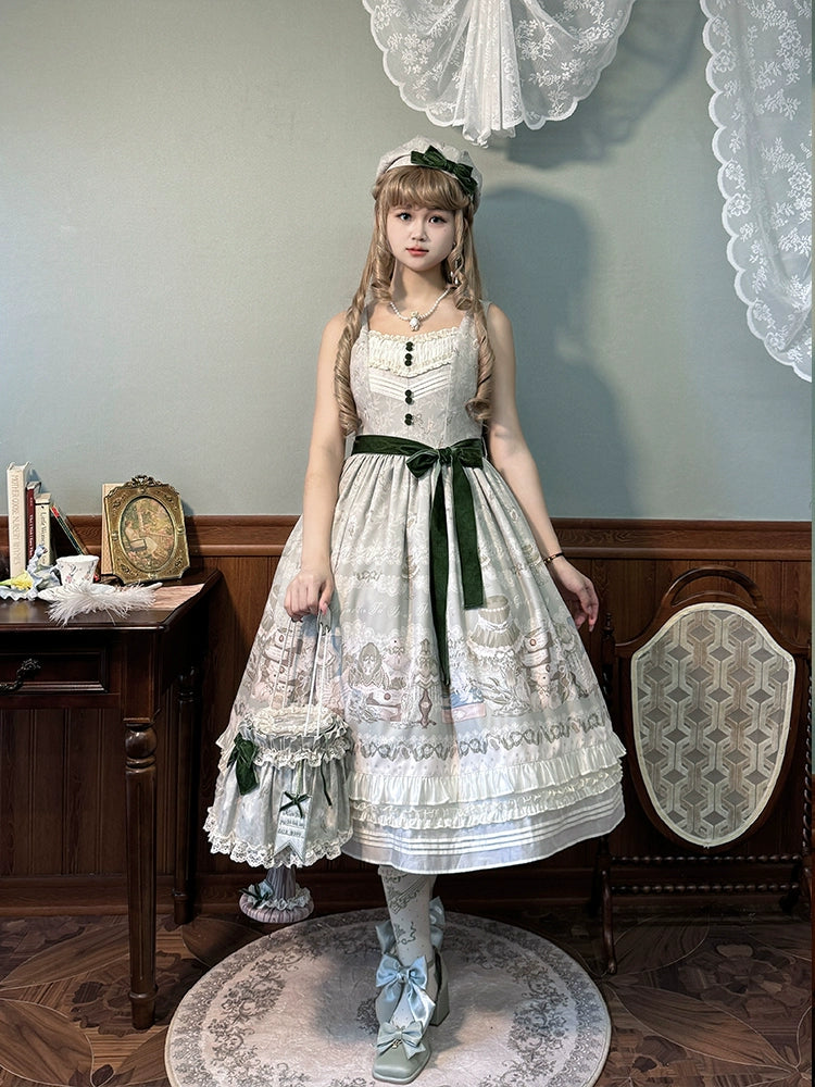 Alice Girl~Iris Study Room~Classic Lolita JSK Elegant Lolita Dress With V-neck   