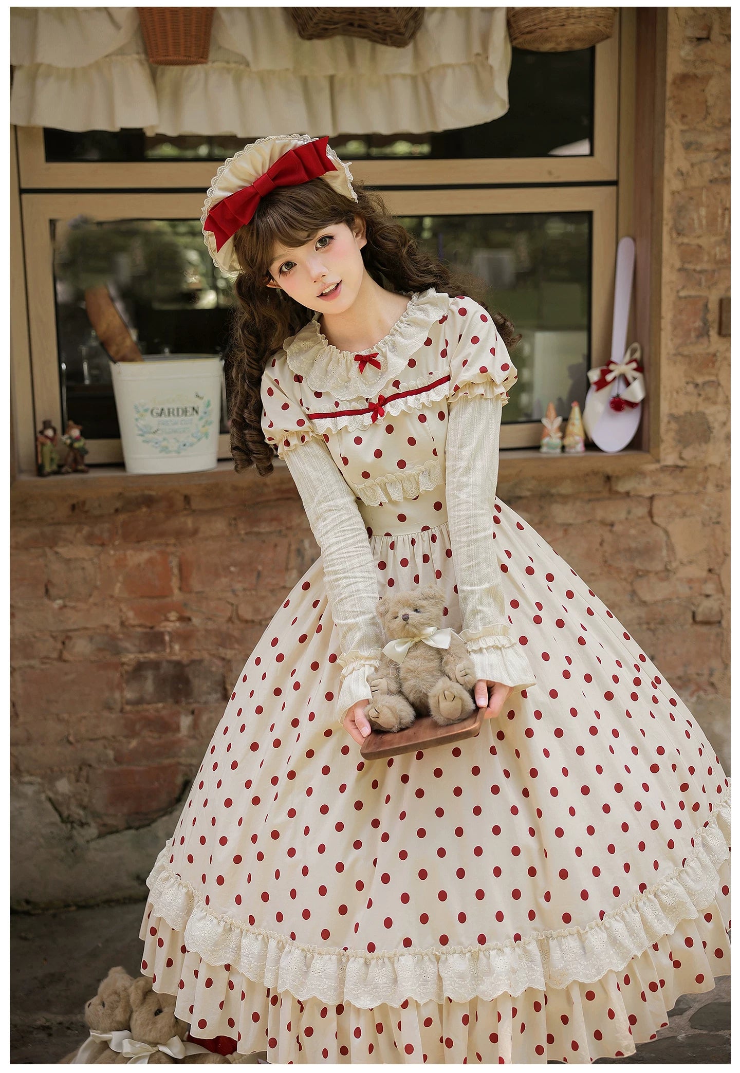 Polka Dot Lollipop - Cotton Old School Lolita Polka Dot OP Dress 45768:861549