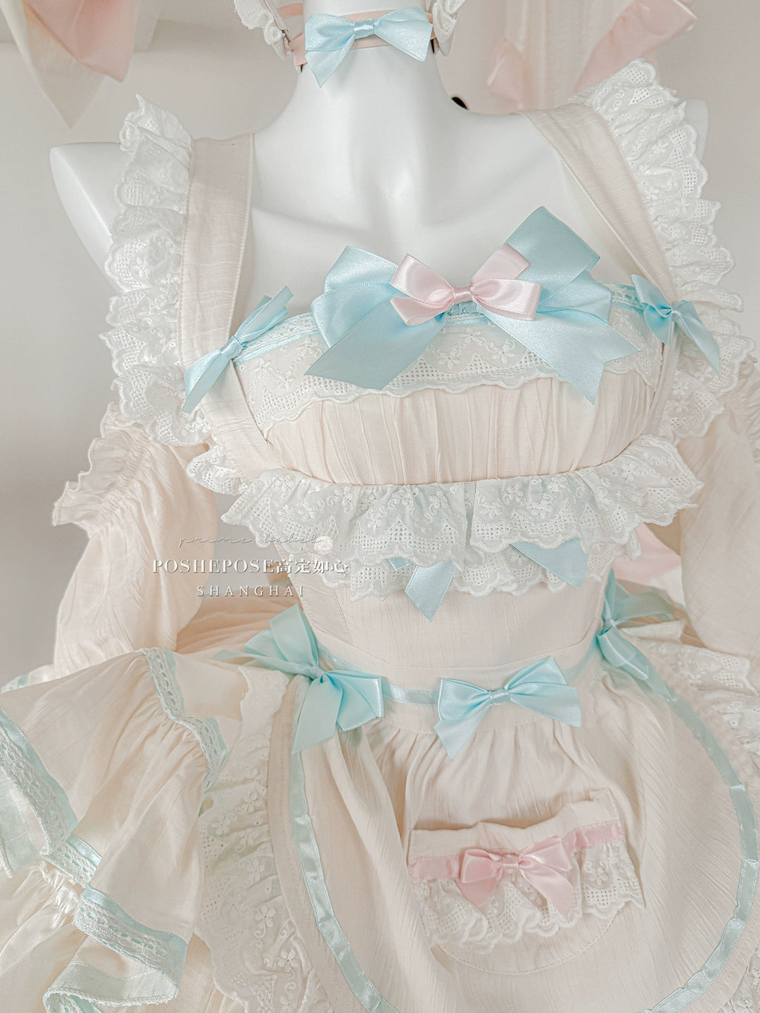 POSHEPOSE~Maid Bunny~Gorgeous Sweet Lolita OP Dress with Detachable Sleeves and Apron