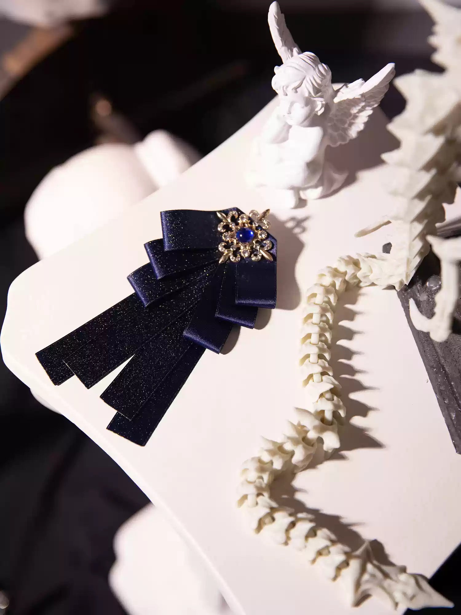 ZJstory - Dragon Bone Cemetery - Gothic Lolita Long Sleeve Blouse S Navy blue brooch(One Size/choose M)