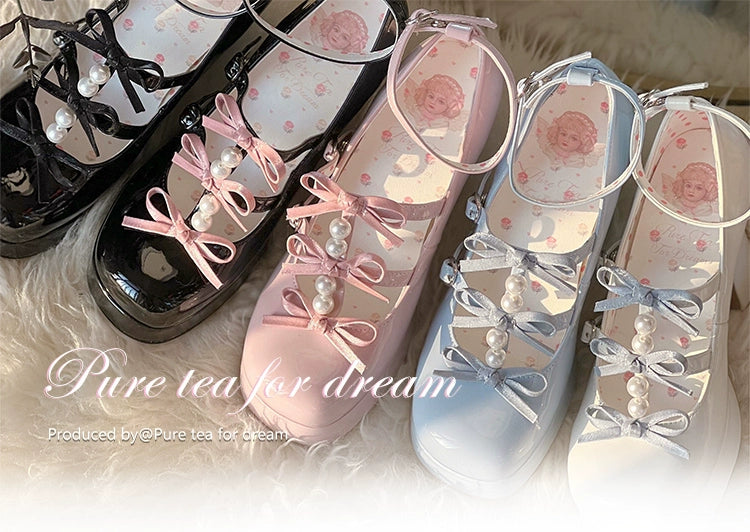 Pure Tea For Dream - Sweet Lolita Platform Pearl Bow Shoes