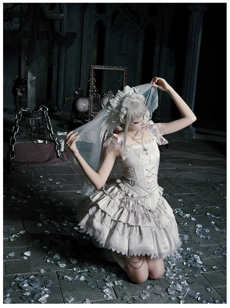 With PUJI - Letter and Poetry · Humanoid Robot - Silver Gothic Lolita Mermaid Skirt Set 43861:787647