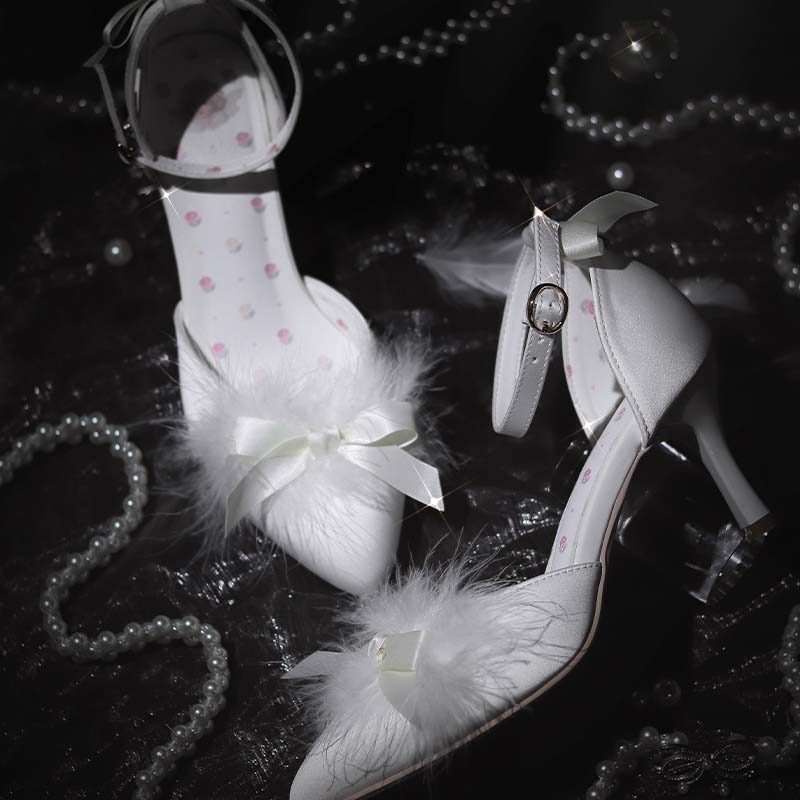 Pure Tea For Dream~Swan Lake~Sweet Lolita Shoes Satin Lolita Hight Heels Milky White 34