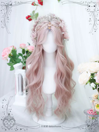 Dalao Home~Di~Daily Pink Lolita Wig Long Curly Hair Figure-eight Bangs   