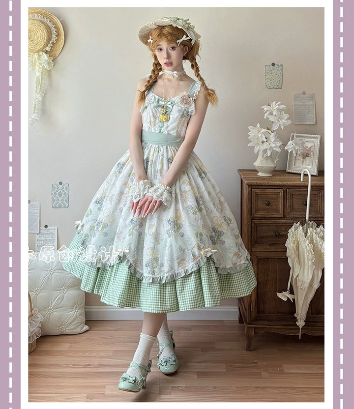 Qianmu~Blueberry Summer~Classic Lolita JSK Dress with Large Hem and Cotton Lining Grass Green S