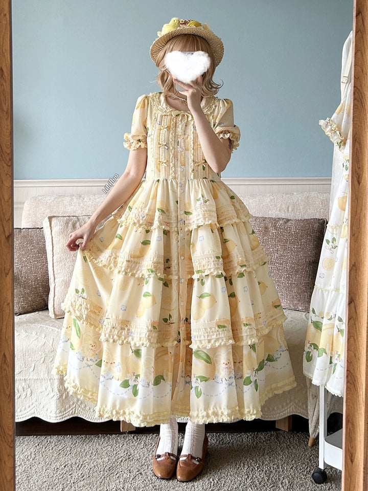 Miss Point~Lemon Chick~Country Lolita Printed OP With Button Front 42984:760403