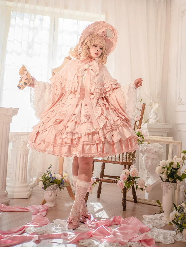 Lost Aqua~Vintage Lolita Dress Set Cotton Shirt XS Pink FS (with pink-white badge) 
