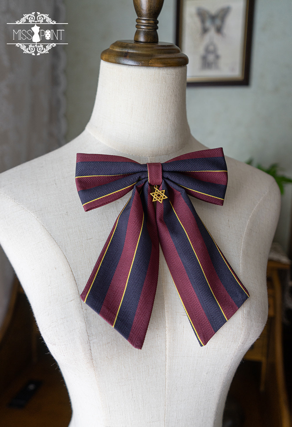 (Buyforme)Miss Point~Lolita Waist Belt Collar Skirt Clip Necklace Bibs red striped bow tie  