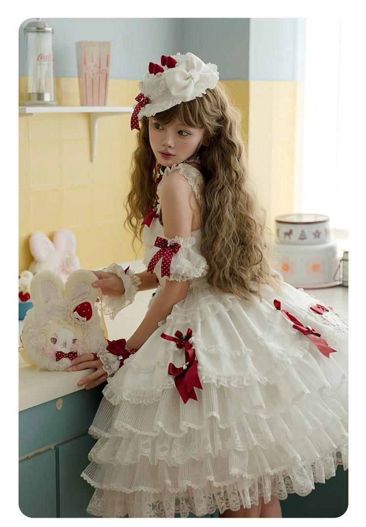 Summer Fairy~Strawberry Angel~Sweet Lolita JSK Suit Tiered Ruffle Dress Set