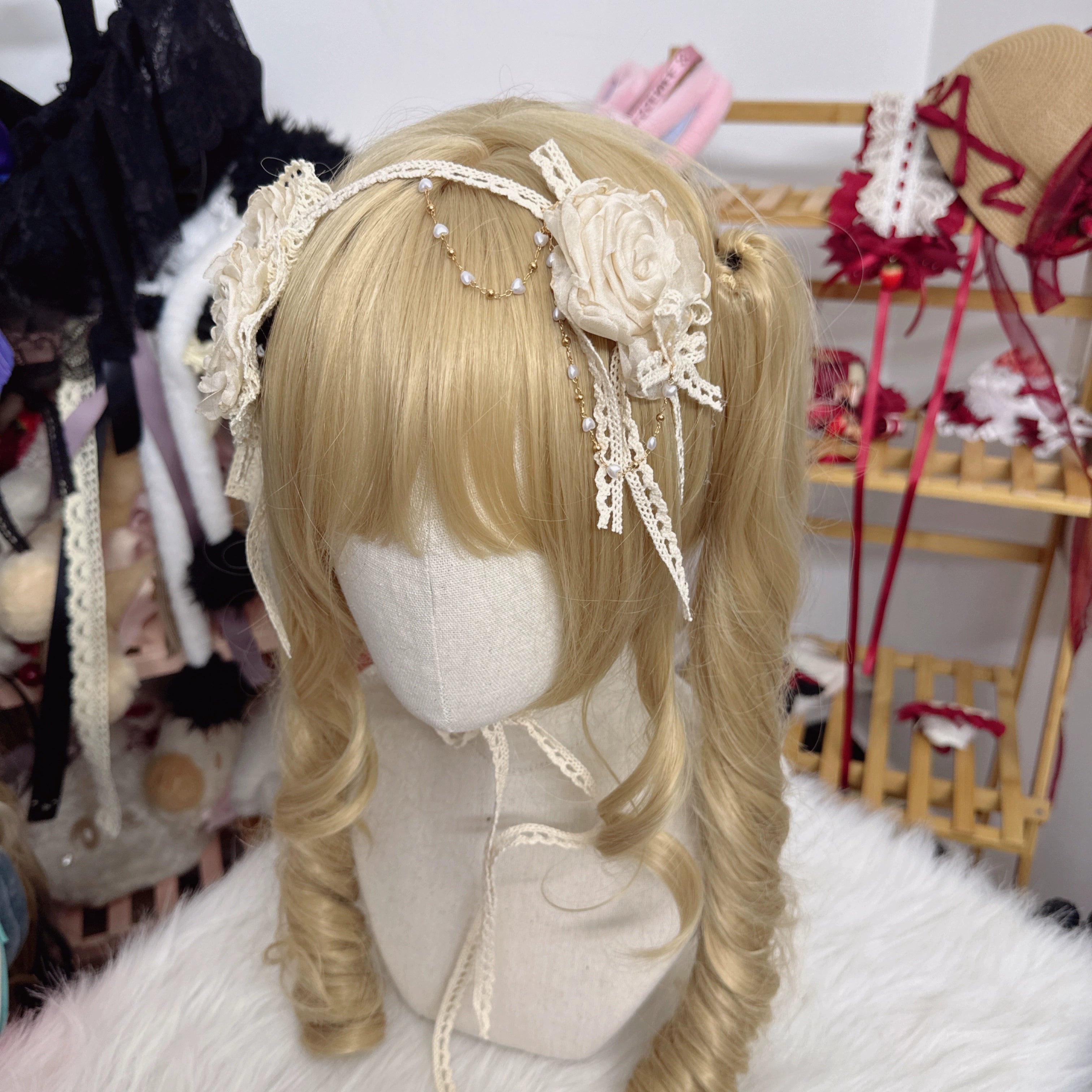 Chestnut Lolita - Elegant Lolita Rose Choker Handmade Headdress Set Multicolors