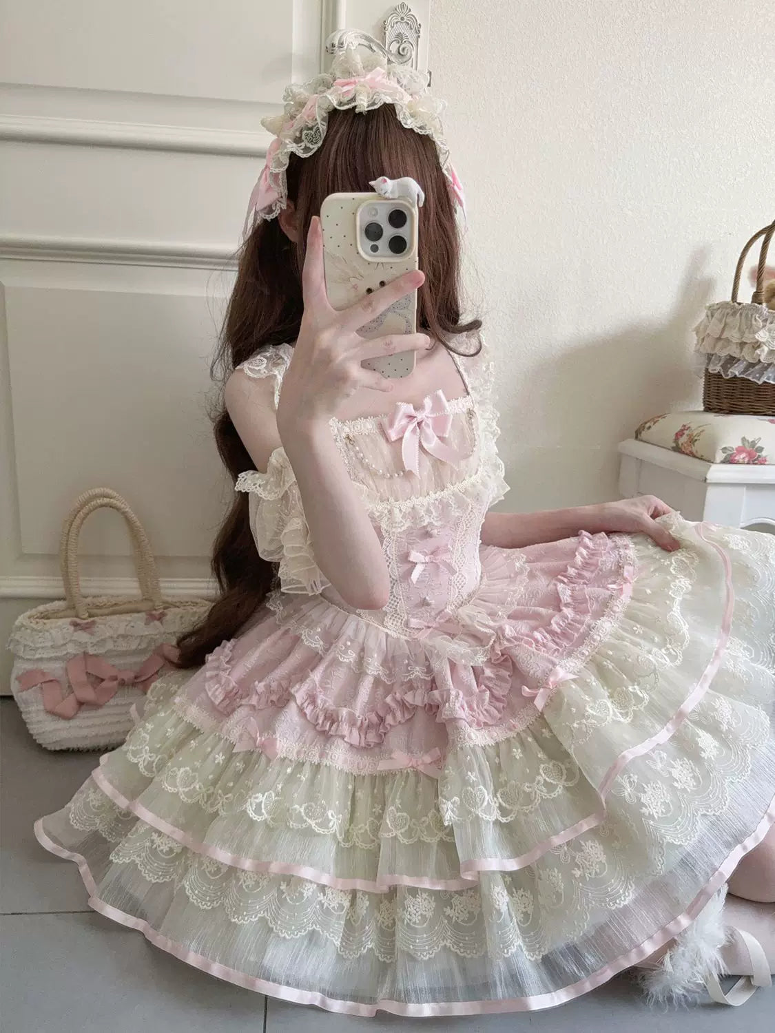 Ballet Dream - Sweet Lolita JSK Dress, Petal-like Layered Skirt Pink - JSK Only S