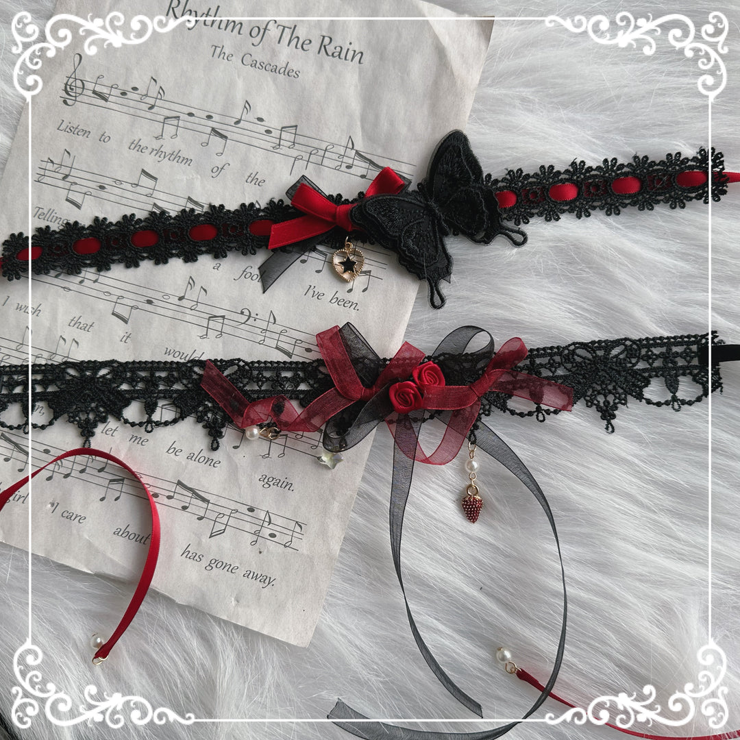 Chestnut Lolita~Gothic Lolita accessory Handmade Hairband butterfly choker 12004:163790