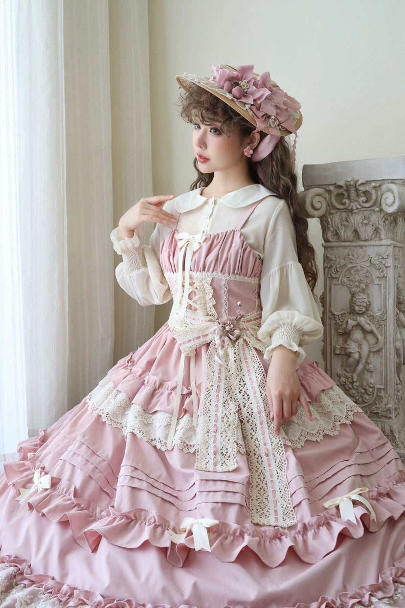 (BFM)Qianmu~Lilianne~Elegant Lolita Ruffled Hem JSK Dress Multicolors S sakura pink JSK 