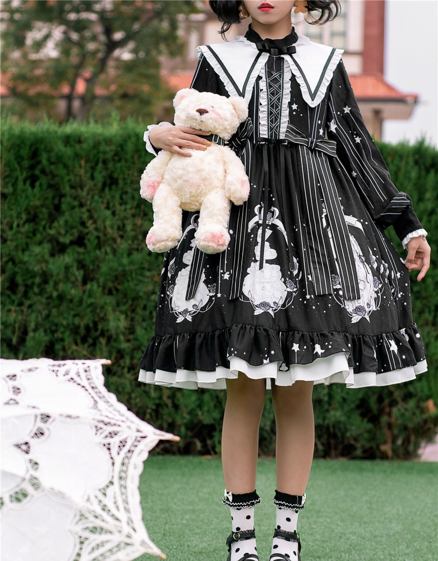Niu Niu~Plus Size Lolita OP Dress Black Long Sleeve 13904:187136