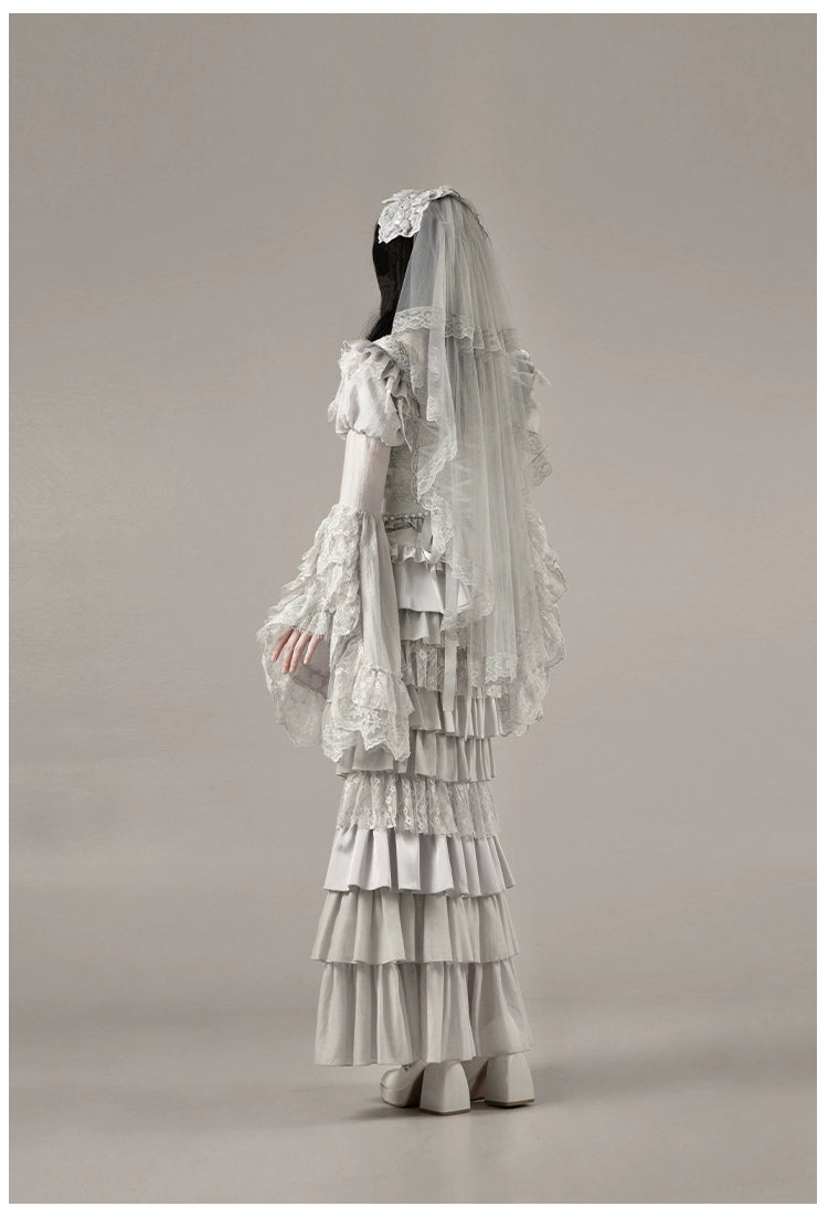With PUJI - Letter and Poetry · Humanoid Robot - Silver Gothic Lolita Mermaid Skirt Set 43861:787664