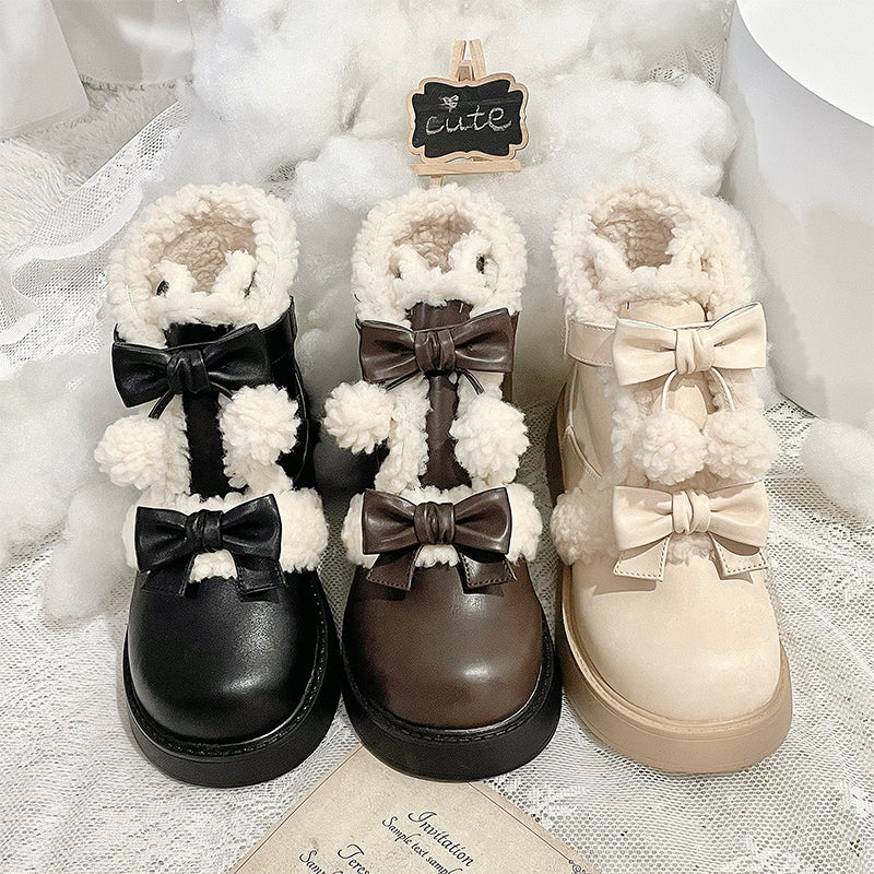 Winter Cute Lolita Shoes Short Snow Boots Round Toe – 42Lolita