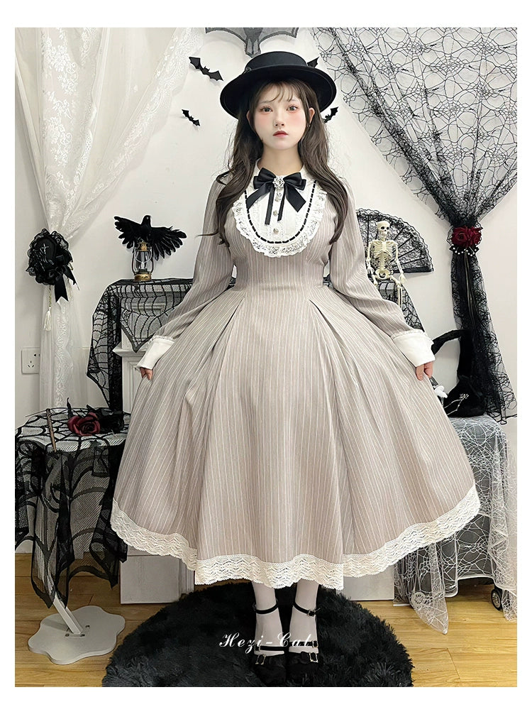 Hezi's Cat Haven~Black Cat Butler~Maid Lolita OP Dress Elegant Black and White Dress 40552:664734