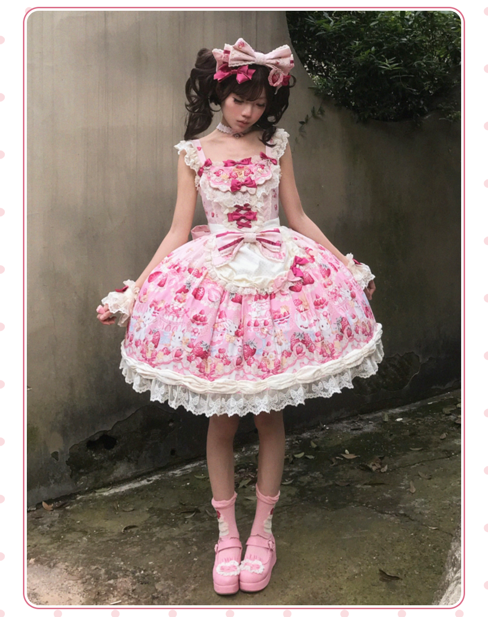 Bavarois Dessert Bunny - Sweet Lolita Strawberry Print JSK Dress 45546:855025