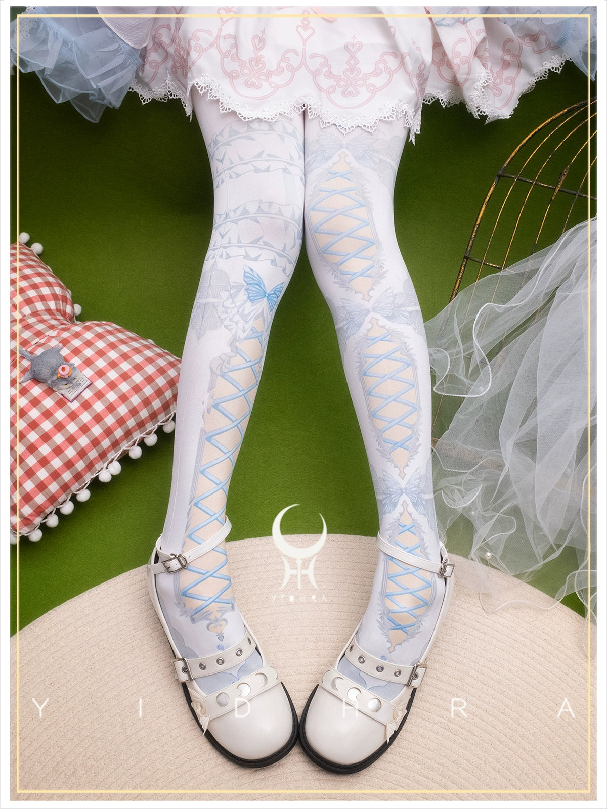 Yidhra - Gothic Lolita Pantyhose With Cute Prints Blue F