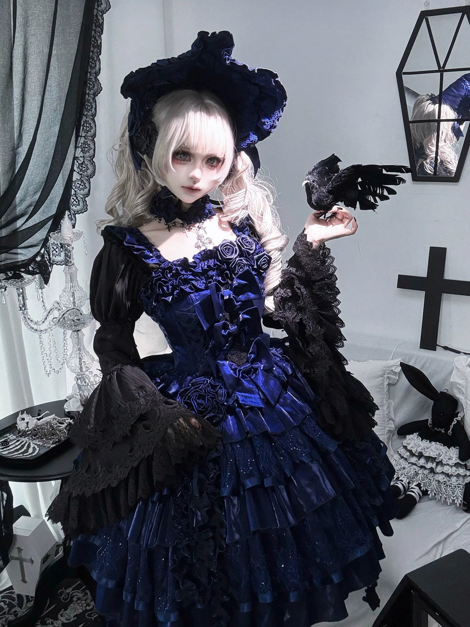 Eternal Night Rose - Gothic Lolita Doll Style JSK Dress, Tiered Ruffles