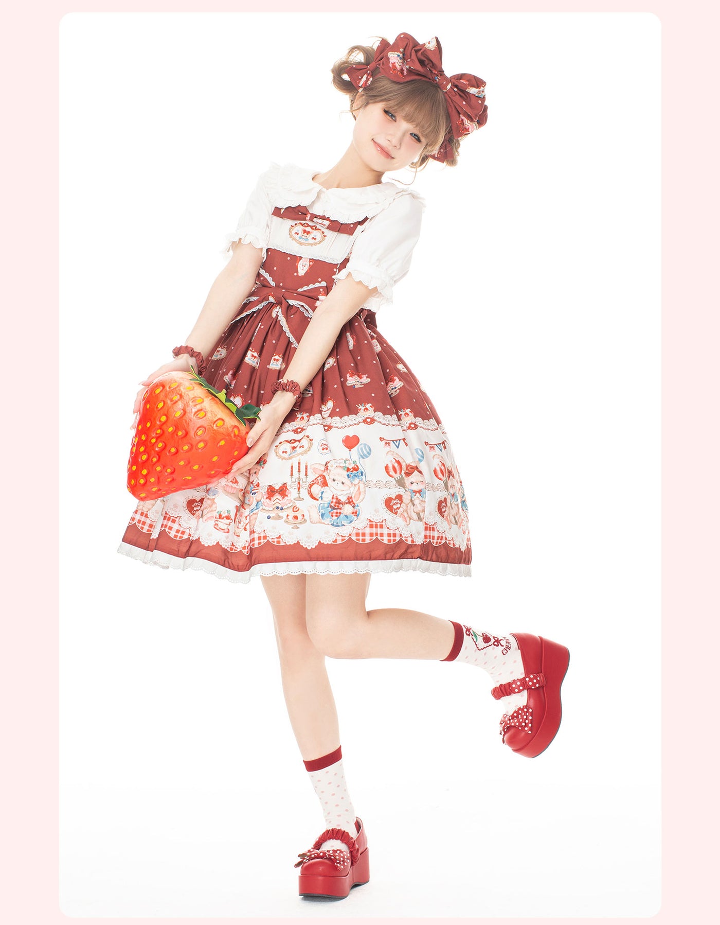 GD Lolita~Strawberry Kitchen~Sweet Lolita Burgundy High Waist JSK   