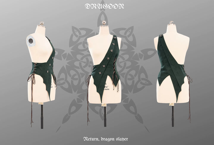 Wuyuzhe~Dragon Knight 2.0 Version~Western Fantasy Style Suit Gothic Shirt Vest Skirt free size green vest only 