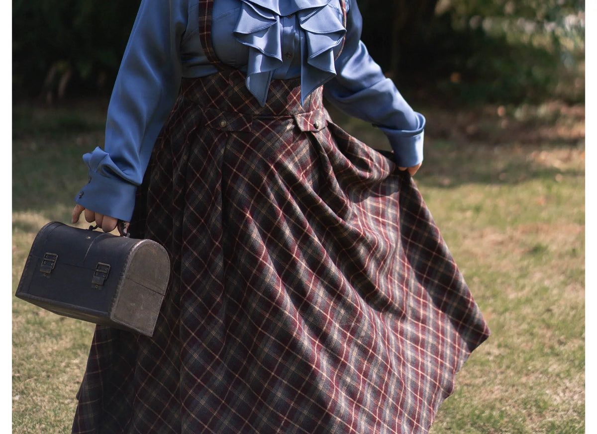Forest Beats - Elegant Classic Lolita Suspenders Skirt, Plaid Pattern 46082:874440