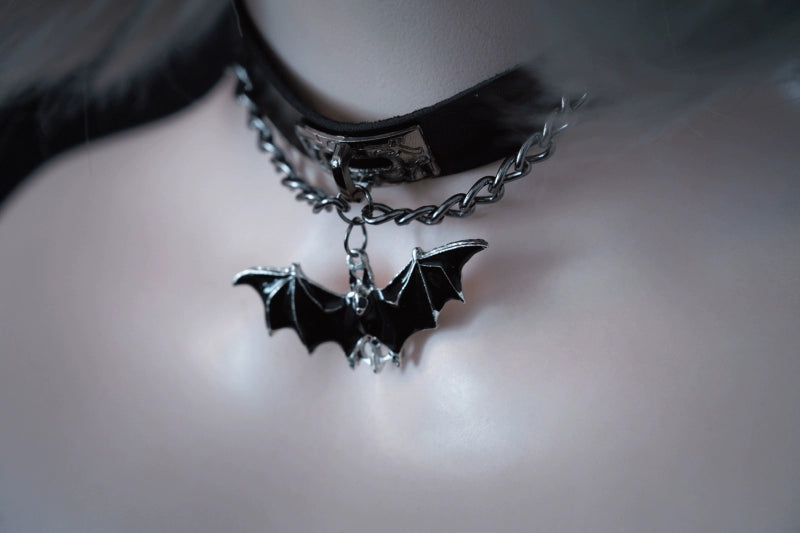 Strange Sugar - Gothic Lolita Choker Bat Pendant Faux Leather Necklace