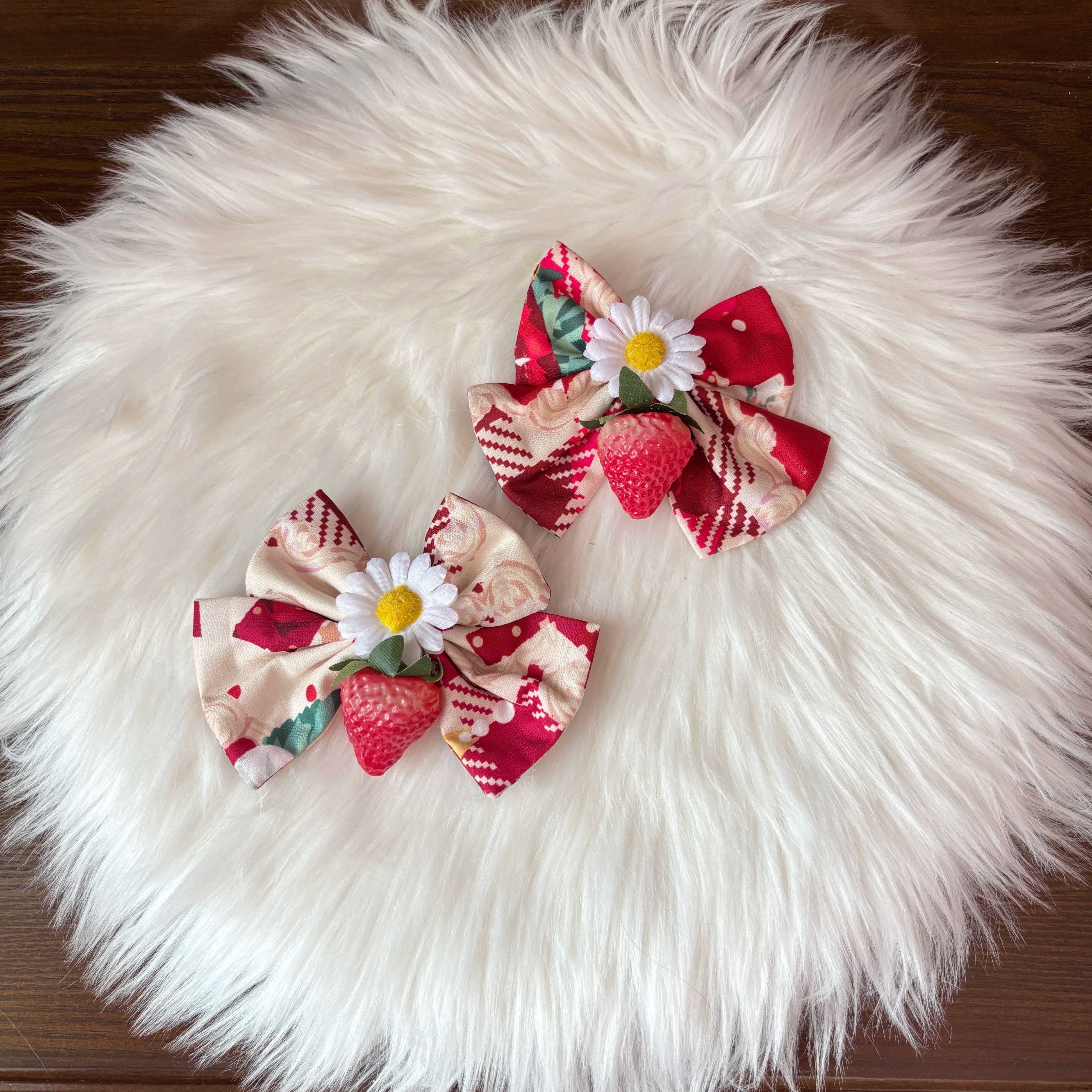 Suiyi - Crown Strawberry - Sweet Lolita Salopette Dress Suit, Single Strap A Pair of Red Hair Clips (one size / choose M) M
