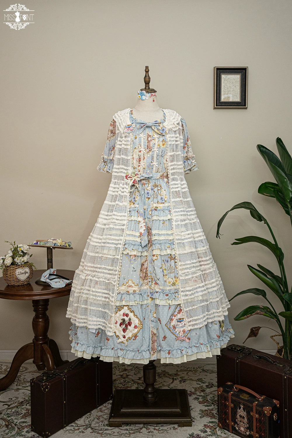 Miss Point~Cat Rose Tea~Sweet Lolita Tulle Cardigan and Long Skirt Overlay (L S) 42141:728083