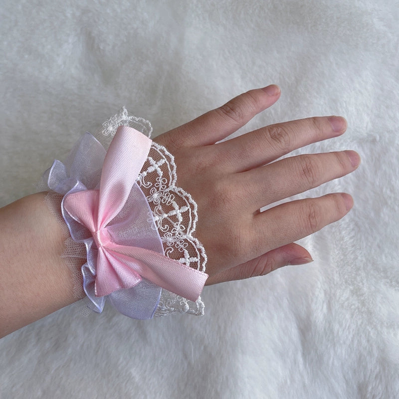 (BFM)BeiBei Handmade~Kawaii Lolita Cuffs Hand Sleeves Lace Bracelet Light pink cuffs  