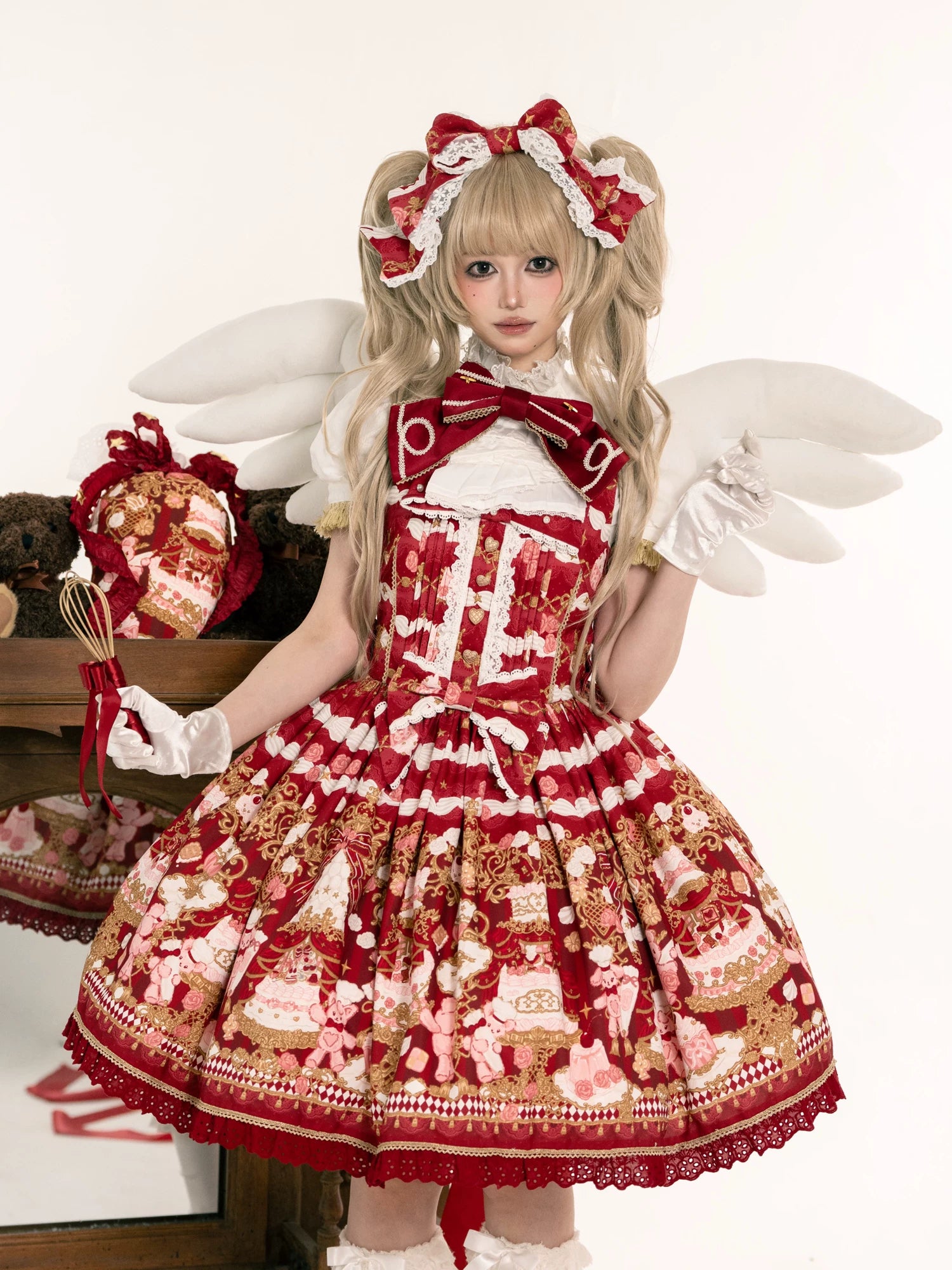 Sugar Festivaly - Kawaii Lolita JSK Dress, Cake & Bear Print 44540:811776