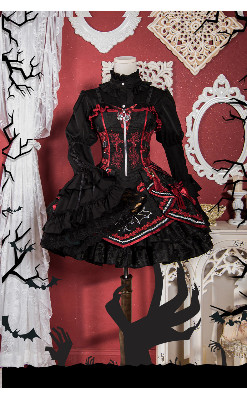 (Buyforme)Ocelot~Gothic Lolita Halloween Bat Black and White Blouse