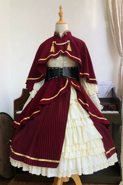 (BFM)Summer and Galaxy~Savior~Military Lolita Dress Skirt Full Set 2XL A set of burgundy and ivory 