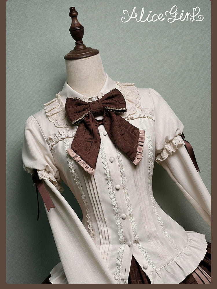 Alice Girl - Bear Chocolate Slab - Classic Lolita Slim Fit Shirt, Back Lace-up 44312:804493